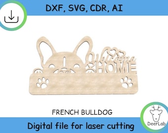 French bulldog key holder, Key keeper laser cut template, Cnc file, vector file, Cdr, Svg, Ai, Dxf, instant download