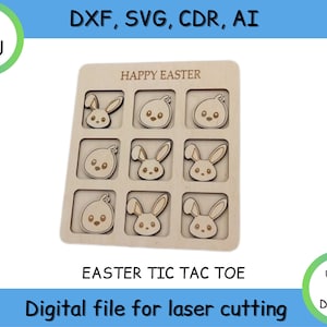 Easter Tic Tac Toe File, Easter Game File, Easter Tic Tac Toe SVG,Laser Template, Board Game Svg, Easter Bunny Svg, DXF, Ai instant download