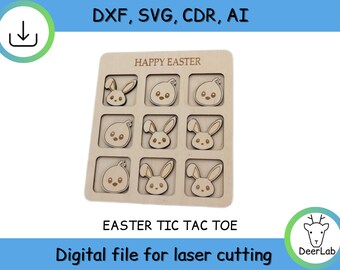 Easter Tic Tac Toe File, Easter Game File, Easter Tic Tac Toe SVG,Laser Template, Board Game Svg, Easter Bunny Svg, DXF, Ai instant download