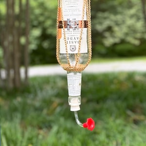 Hummingbird Feeders - Recycled Liqueur/Wine Bottles w/Crochet Design-Father’s Day Gift-Unique-Garden Decor-Patio Decor-Housewarming-Birthday