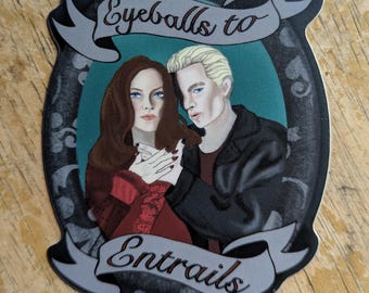 Adesivo impermeabile in vinile di Spike e Drusilla Buffy l'ammazzavampiri Eyeballs to Interiors, gotico, romantico, serie TV cult pop anni '90, fandom di culto