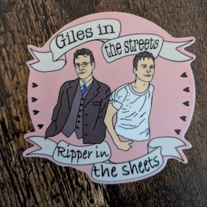 Giles y Ripper Buffy la cazavampiros Giles en las calles Ripper en las sábanas Adhesivo de vinilo resistente al agua, regalo nerd, fandom de Buffyverse