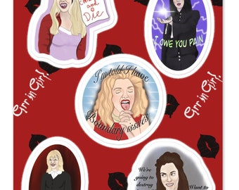 Big Bad Babes of Buffy the Vampire Slayer Sticker sheet: villains vampires Glory Harmony Dark Willow Drusilla Darla. For Journals, laptop