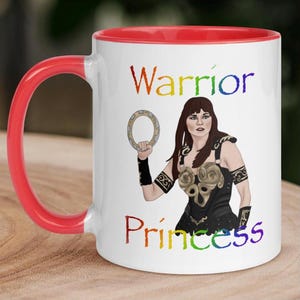 Xena Warrior Princess Rainbow Mug with Color Inside Lucy Lawless Fantasy 90s tv show badass feminist lgbtq queer nerdy gift