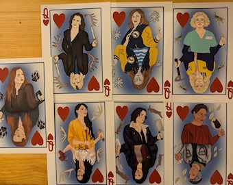 Yellowjackets postcards Nat, Tai, Misty, Shauna, Van, Lottie, Jackie Queen of Hearts playing card wall art collectors pack gift antler queen