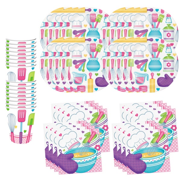 CHEF COOKING BAKING Birthday Party Supplies Set Plates Cups Napkins tableware Kit for 16 Guests