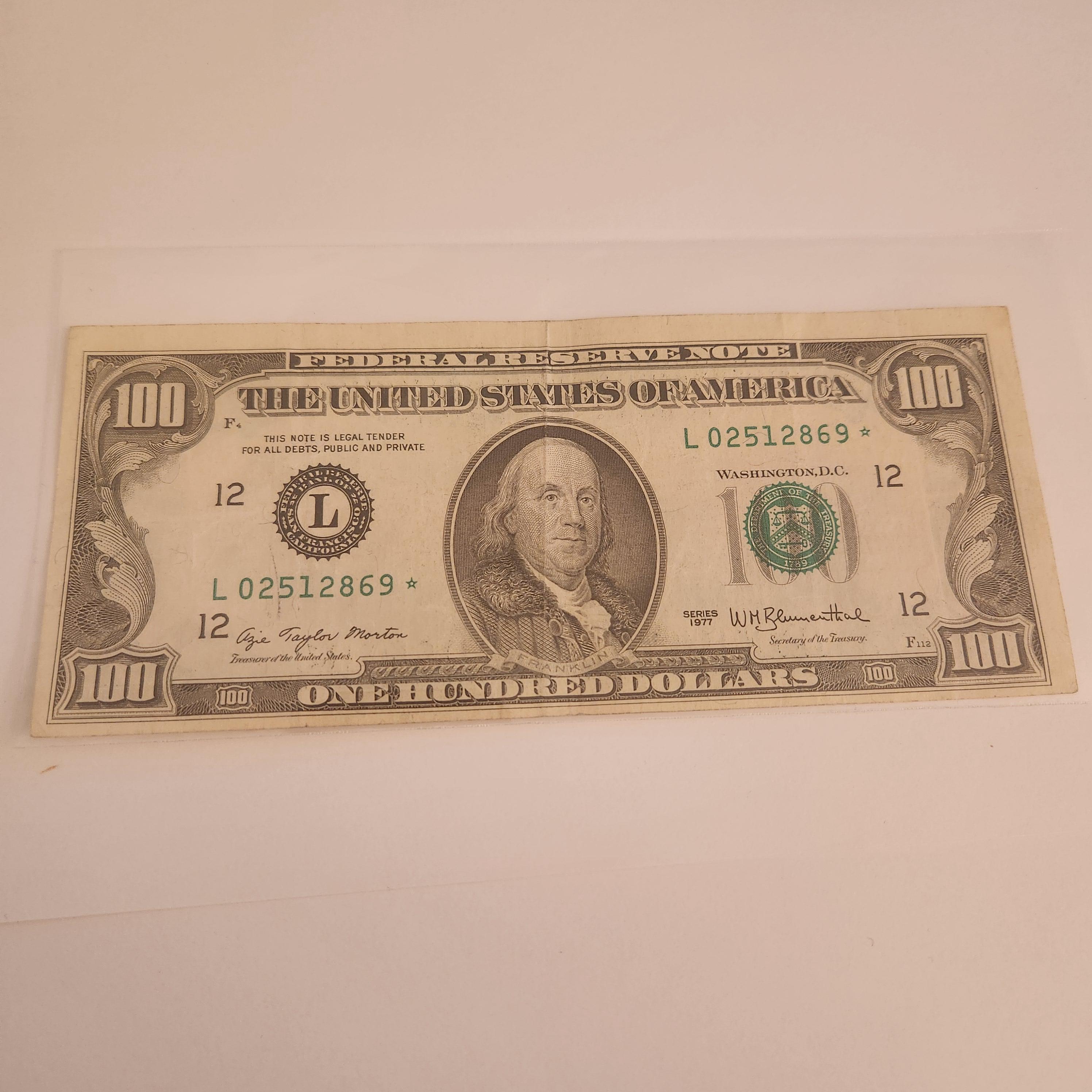 1977 100 Dollar Federal Reserve STAR Note FRN United States Green