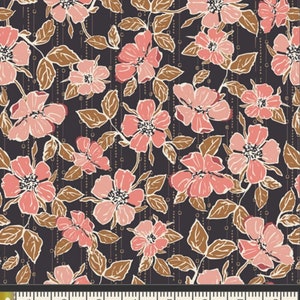 Crafted Blooms Cacao from the Homebody Collection by Maureen Cracknell for Art Gallery Fabrics - 100% Cotton