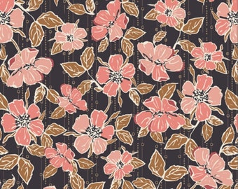 Crafted Blooms Cacao from the Homebody Collection by Maureen Cracknell for Art Gallery Fabrics - 100% Cotton