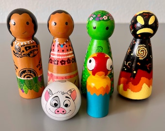 Hand Painted Moana Inspired Peg Dolls