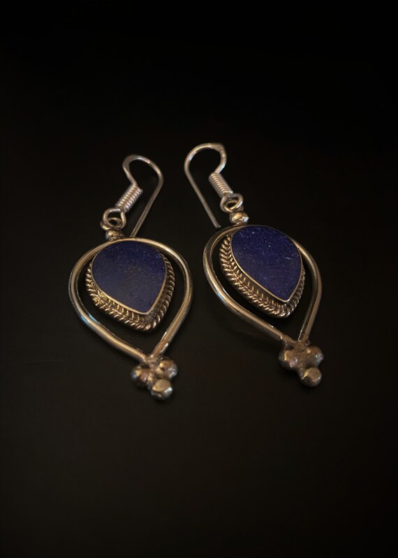 Blue Vintage Tibetan Earrings - image 3