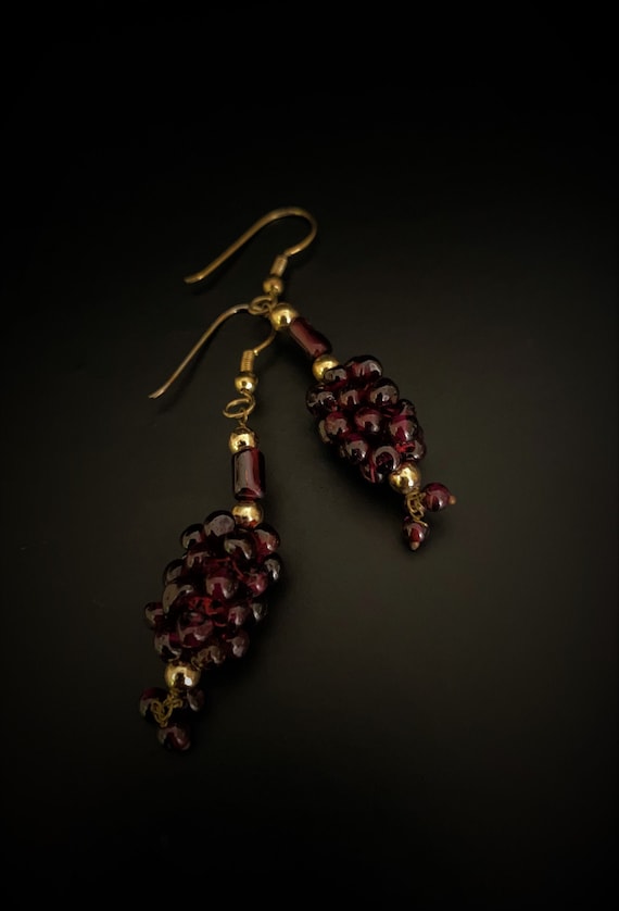 Garnet Grape Cluster Drop Earrings