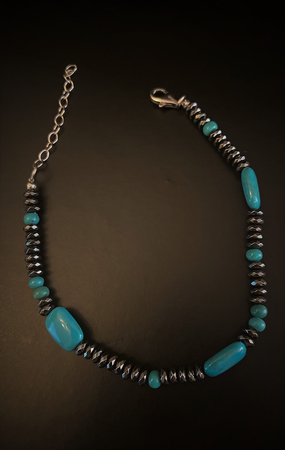 Fine Sterling Silver Turquoise and Hematite Gemst… - image 2