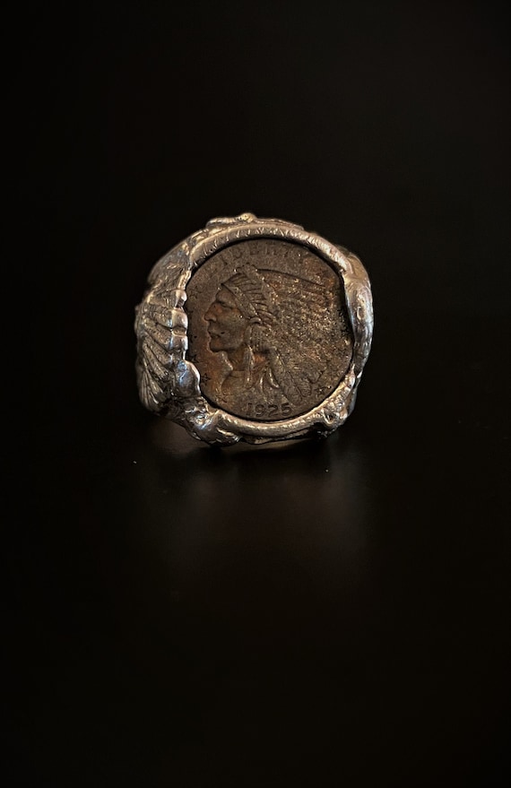 Rare Native Carved Penny Ring (Size 9.5-10)