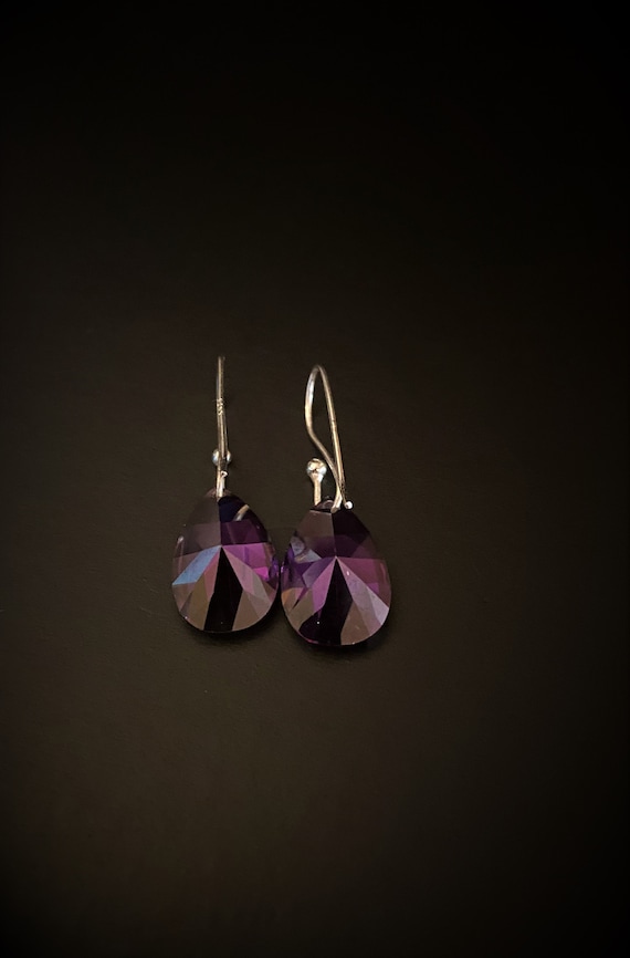 Sterling Silver Purple Drop Prism Earrings
