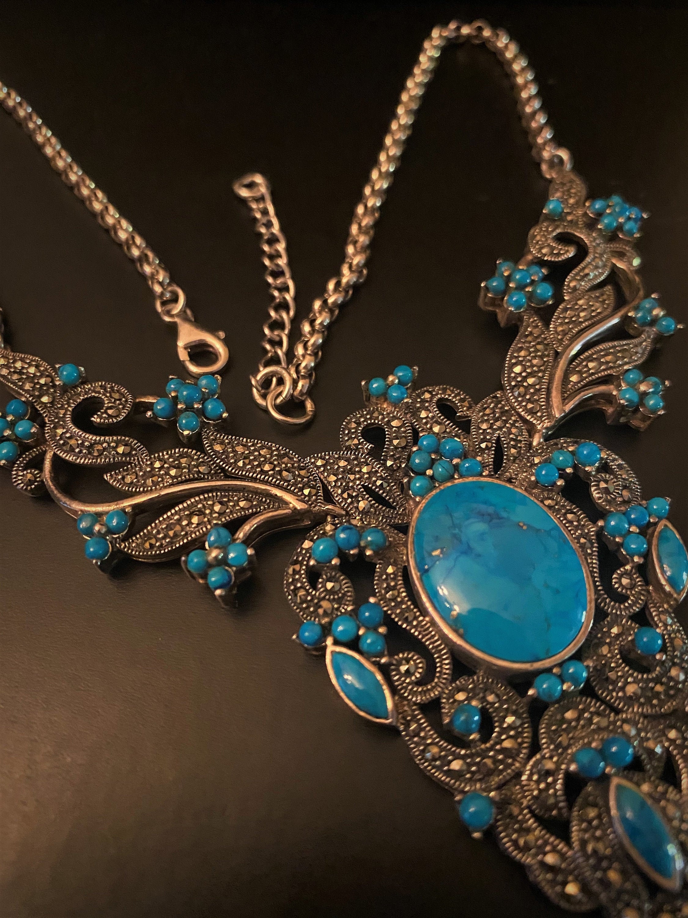 Esse Collar Floral De Marcasita De Plata De Ley Art Nouveau Con