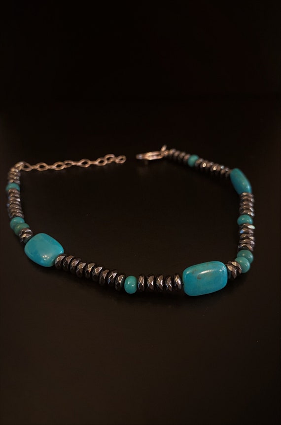 Fine Sterling Silver Turquoise and Hematite Gemsto