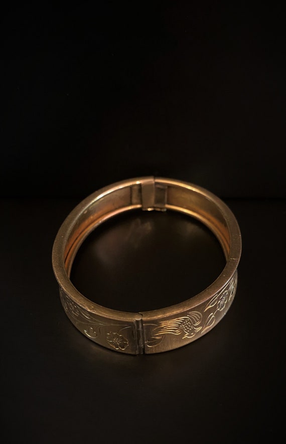 Vintage Yellow Gold Plated Etched Bracelet - image 2