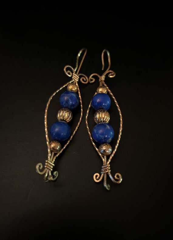 Vintage Gold Plated Vermeil Lapis Earrings