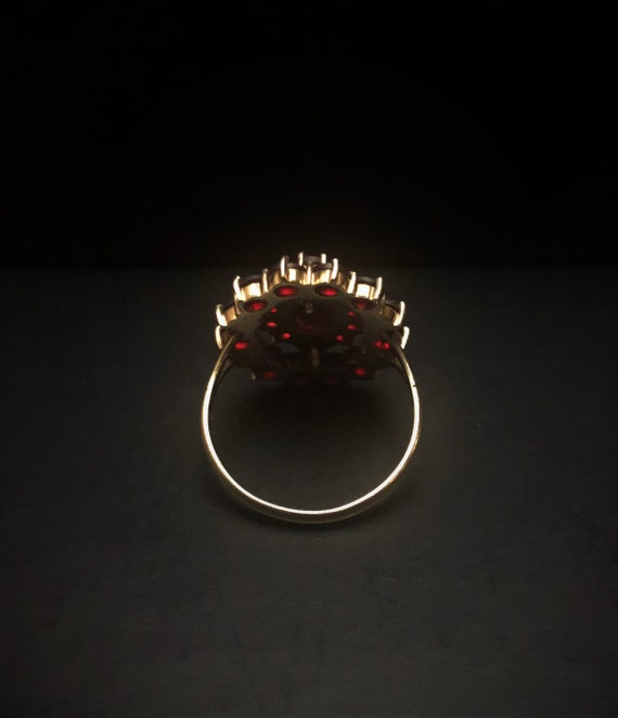 Vintage Dark Red Gemstone Gold Ring - image 4