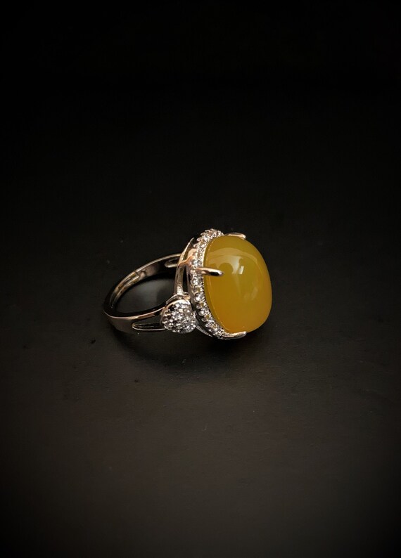 Radiant Sterling Silver Amber Ring - image 1