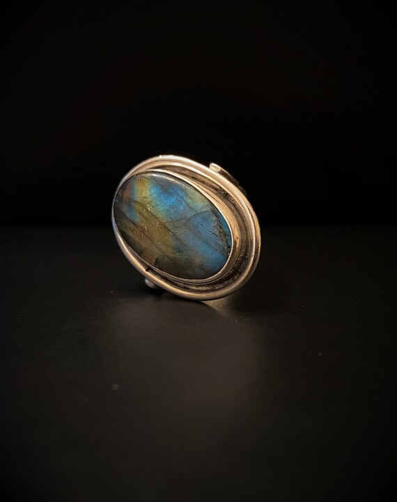 Great Vintage Sterling Silver Labradorite Stone Ri