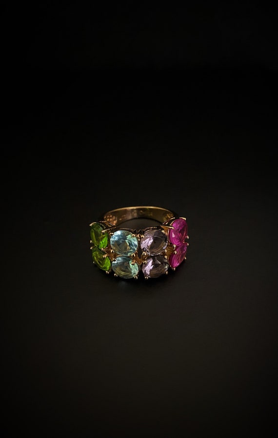 Gorgeous Gold Multicolored Sterling Gemstone Ring