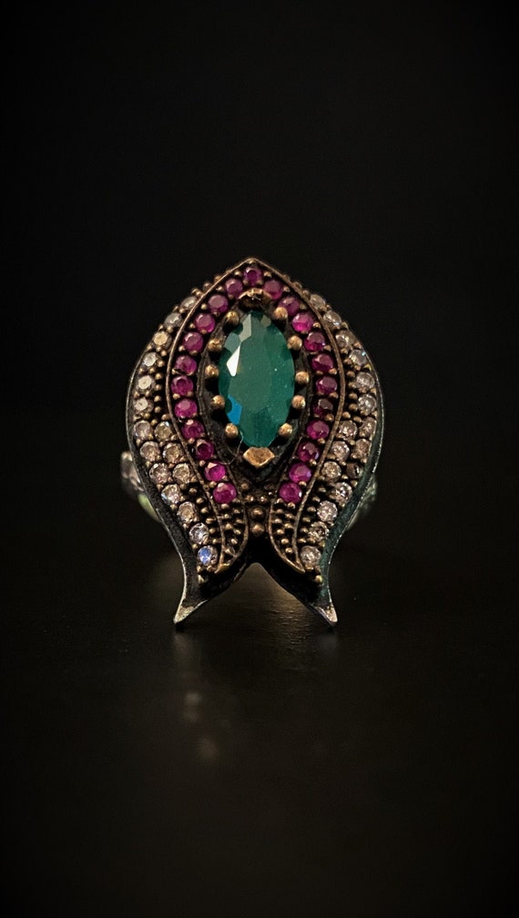 Emerald centered Gemstone Design Ring
