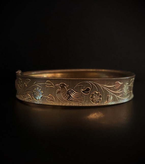 Vintage Yellow Gold Plated Etched Bracelet