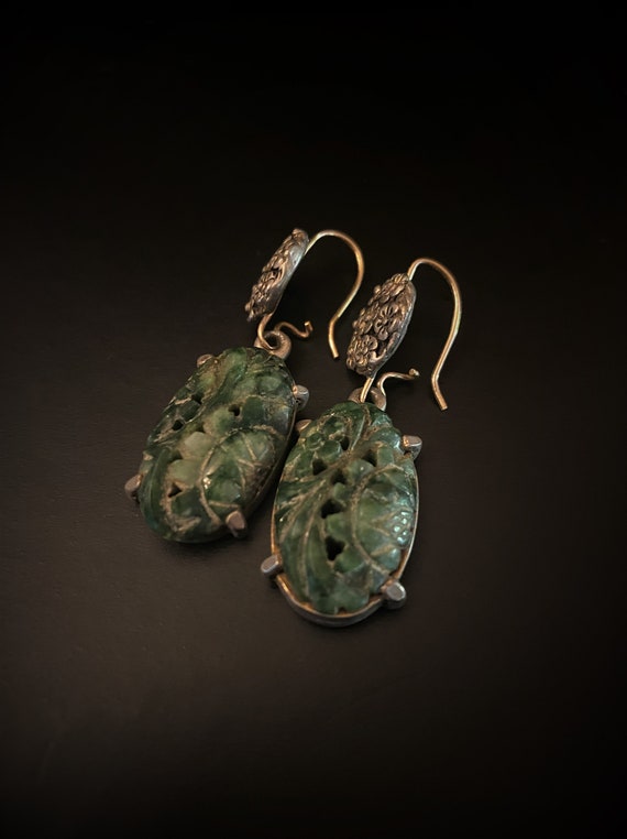 Stunning Chinese Green Stone Vintage Earrings