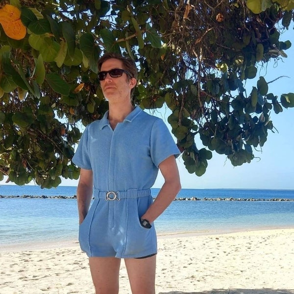 James Bond Blue Terrycloth Goldfinger Romper French Terry Jumpsuit Pool Beach Cover-up Unisex