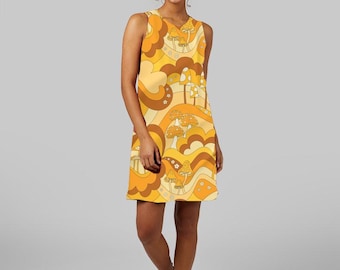 Tank Dress - Modern Jersey Knit in Trippy Mushroom Yellow