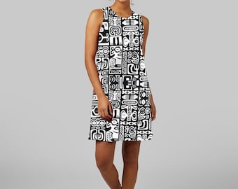 Tank Dress - Modern Jersey Knit in Mod Tiki Black & White