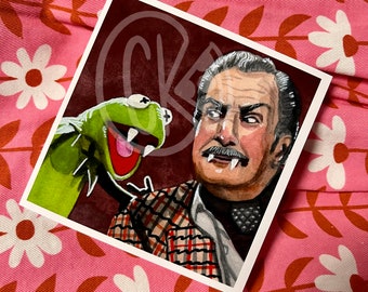 Halloween Kermit the Frog and Vincent Price Greeting Card Art Print