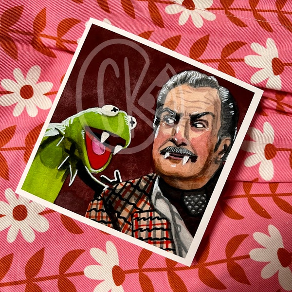 Halloween Kermit the Frog and Vincent Price Greeting Card Art Print