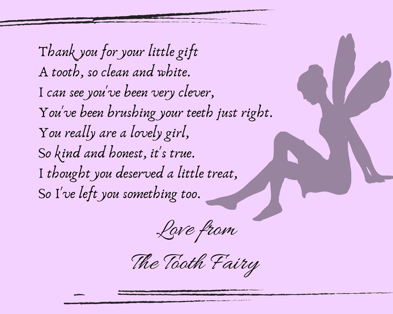 Tooth Fairy Poem Boy and Girl downloadable print | Etsy