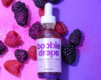 Boobie Drops | Quartz Crystal Infused Acai Extract & Cherry Seed Oil Chest and Breast Cleansing OR Aftershower Oil | Vegan | All Natural