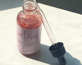 Aceite de suero corporal Good Vibes / Vegano / Base natural / Ligero + Brillante / Infusión de cristal / Cuarzo Angel Aura