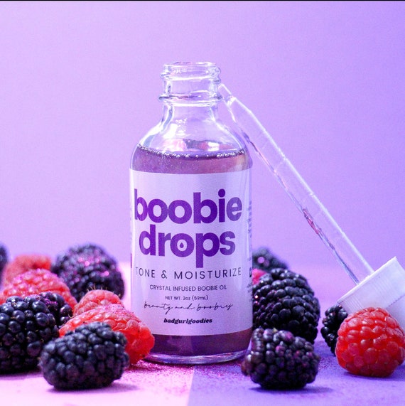 Boobie Drops Quartz Crystal Infused Acai Extract & Cherry Seed Oil Chest  and Breast Cleansing OR Aftershower Oil Vegan All Natural 