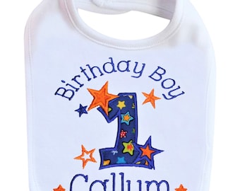 First Birthday Smash Bib for Baby Boy Turning 1 with Custom EMBROIDERED Name 