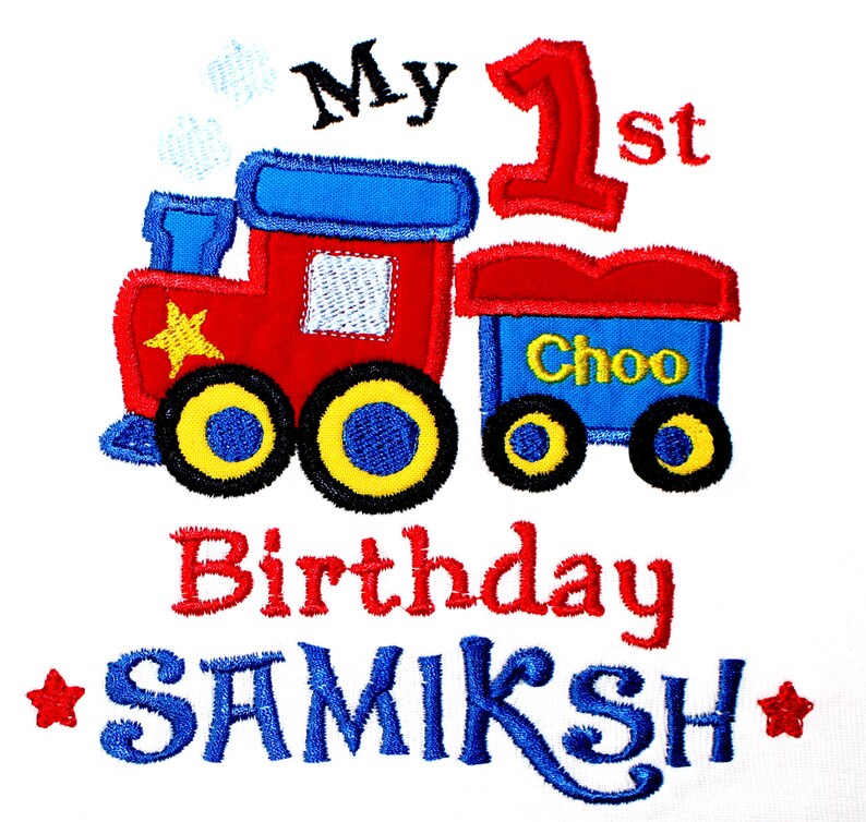 Baby Boy Choo Choo Train Hand Embroidered Bubble