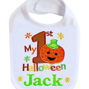 Embroidered Baby Boy First Halloween Pumpkin Bib Personalized with Custom Name