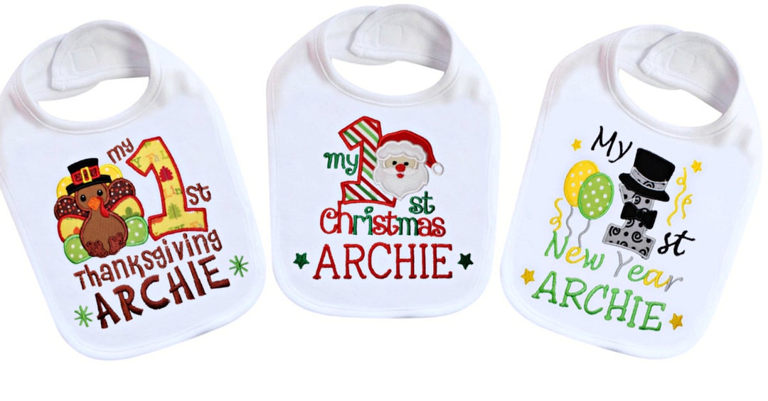 My First Holiday Bibs 3 Holiday Bib Set 1st Thanksgiving 1st Etsy