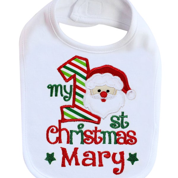 Newborn Baby First Christmas Bib Santa’s Face Unisex Bib Personalized with Baby Custom Name Perfect for Newborn Baby (Bib Size 0-3 Months)