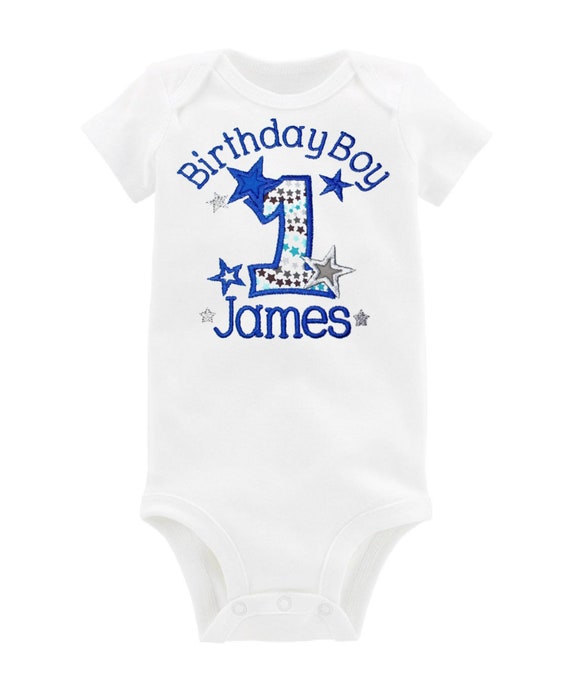 Embroidered First Birthday Boy Bodysuit: Personalized 1st Birthday Outfit