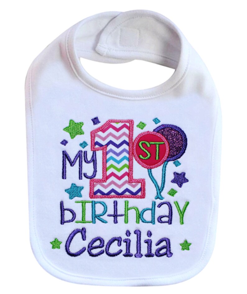 Embroidered First Birthday Bib for Baby Girl Personalized with Etsy