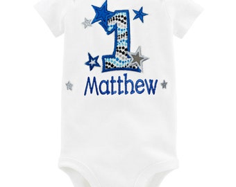 Embroidered First Birthday Bodysuit: Personalized Baby Boy Outfit