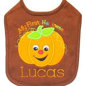 Embroidered Baby Boy First Pumpkin Bib Personalized with Baby Custom Name