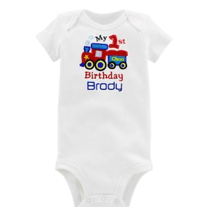 First Birthday Boy Choo Choo Train Outfit Bodysuit- Personalized with baby Name