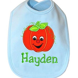 My First Halloween Bib for Baby Boys with Embroidered Orange Pumpkin Appliqué